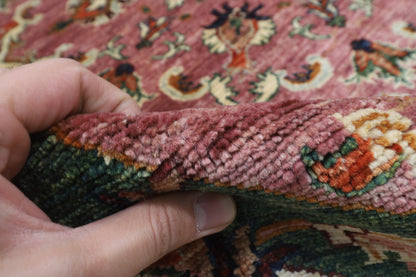 202 x 204 cm | Floral Pink Round Design Hand Knotted Veg Dye Wool Afghan Carpet