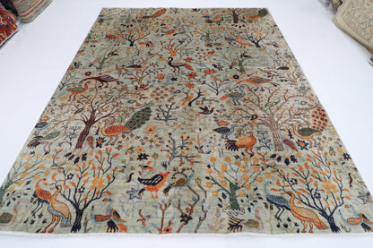 246 x 286 cm | Oriental Birds Gray Area Rug Afghan Hand Knotted Veg Dye Wool carpet