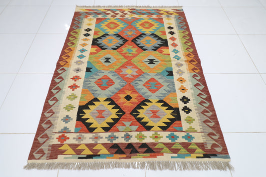 148 x 198 cm | Multicolor Wool Kilim Area Traditional Hand Woven Oriental Carpet