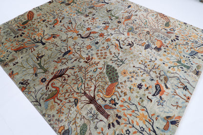 246 x 286 cm | Oriental Birds Gray Area Rug Afghan Hand Knotted Veg Dye Wool carpet