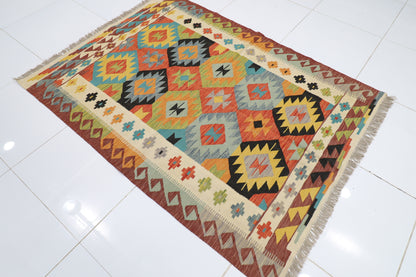 148 x 198 cm | Multicolor Wool Kilim Area Traditional Hand Woven Oriental Carpet