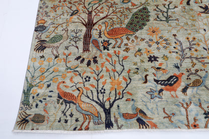 246 x 286 cm | Oriental Birds Gray Area Rug Afghan Hand Knotted Veg Dye Wool carpet