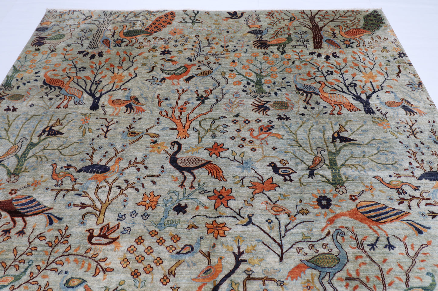 246 x 286 cm | Oriental Birds Gray Area Rug Afghan Hand Knotted Veg Dye Wool carpet