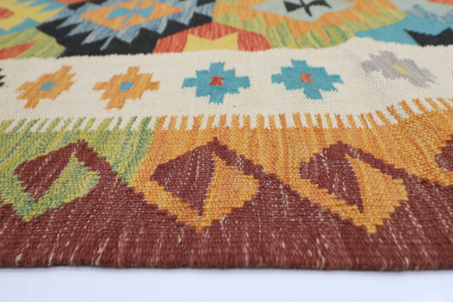 148 x 198 cm | Multicolor Wool Kilim Area Traditional Hand Woven Oriental Carpet