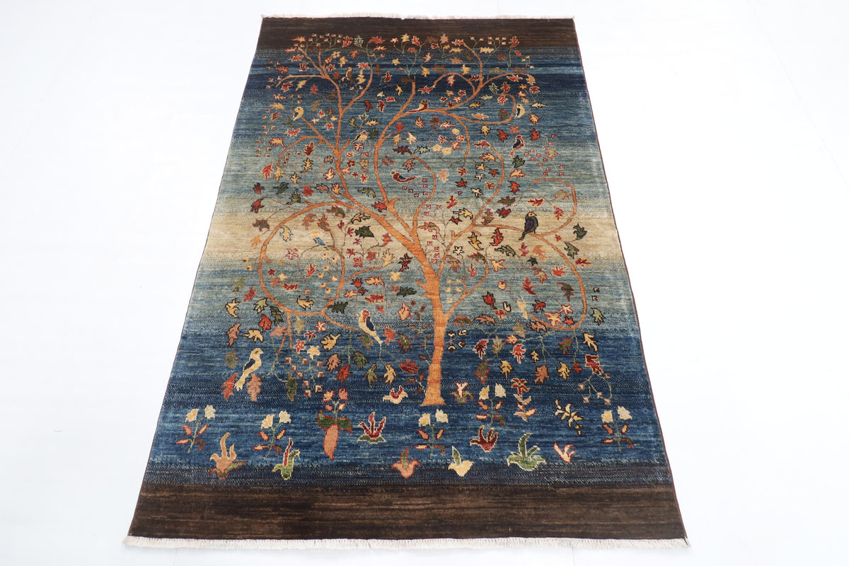 120 x 180 cm | Tree of life Design Hand Knotted Veg Dye Wool Afghan Carpet