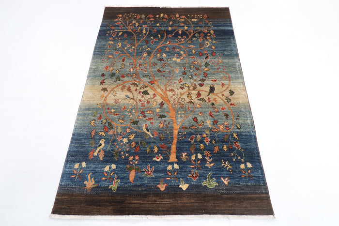 120 x 180 cm | Tree of life Design Hand Knotted Veg Dye Wool Afghan Carpet