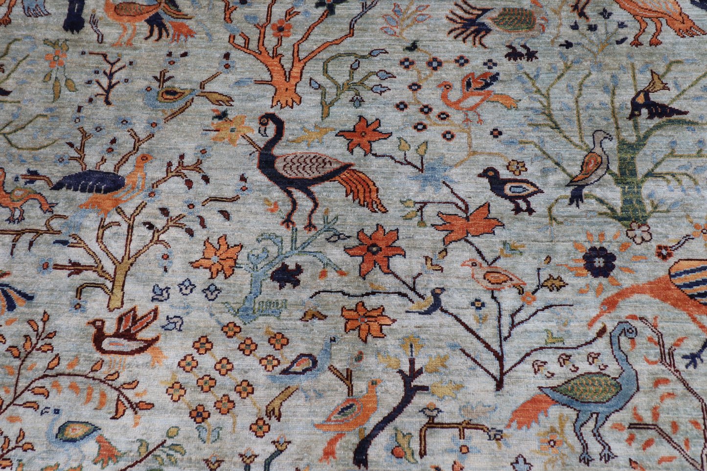 246 x 286 cm | Oriental Birds Gray Area Rug Afghan Hand Knotted Veg Dye Wool carpet