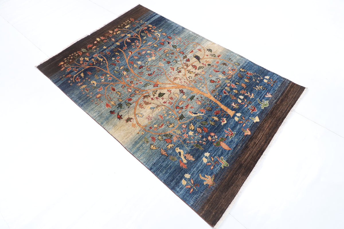 120 x 180 cm | Tree of life Design Hand Knotted Veg Dye Wool Afghan Carpet