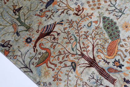 246 x 286 cm | Oriental Birds Gray Area Rug Afghan Hand Knotted Veg Dye Wool carpet