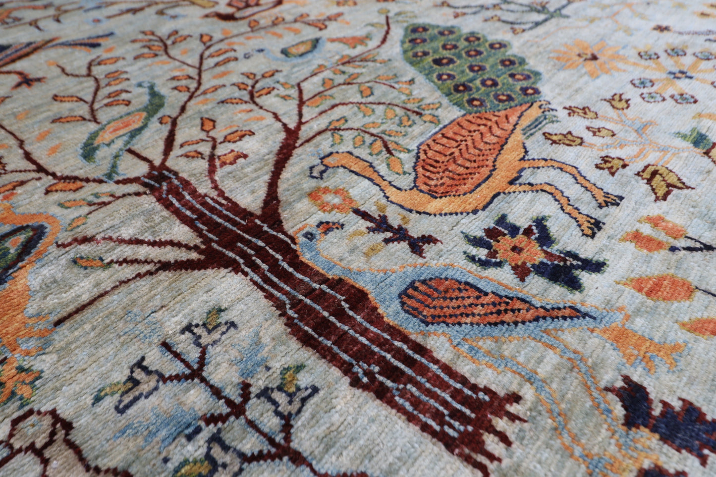 246 x 286 cm | Oriental Birds Gray Area Rug Afghan Hand Knotted Veg Dye Wool carpet