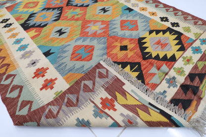 148 x 198 cm | Multicolor Wool Kilim Area Traditional Hand Woven Oriental Carpet