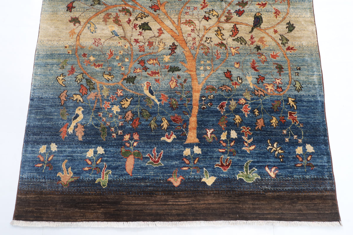 120 x 180 cm | Tree of life Design Hand Knotted Veg Dye Wool Afghan Carpet