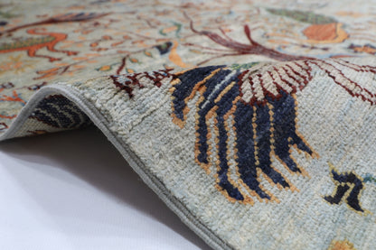 246 x 286 cm | Oriental Birds Gray Area Rug Afghan Hand Knotted Veg Dye Wool carpet