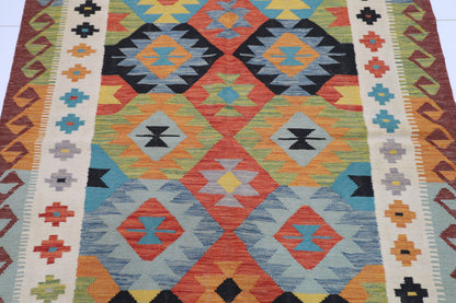 148 x 198 cm | Multicolor Wool Kilim Area Traditional Hand Woven Oriental Carpet