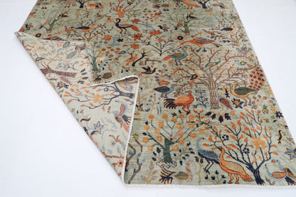 246 x 286 cm | Oriental Birds Gray Area Rug Afghan Hand Knotted Veg Dye Wool carpet