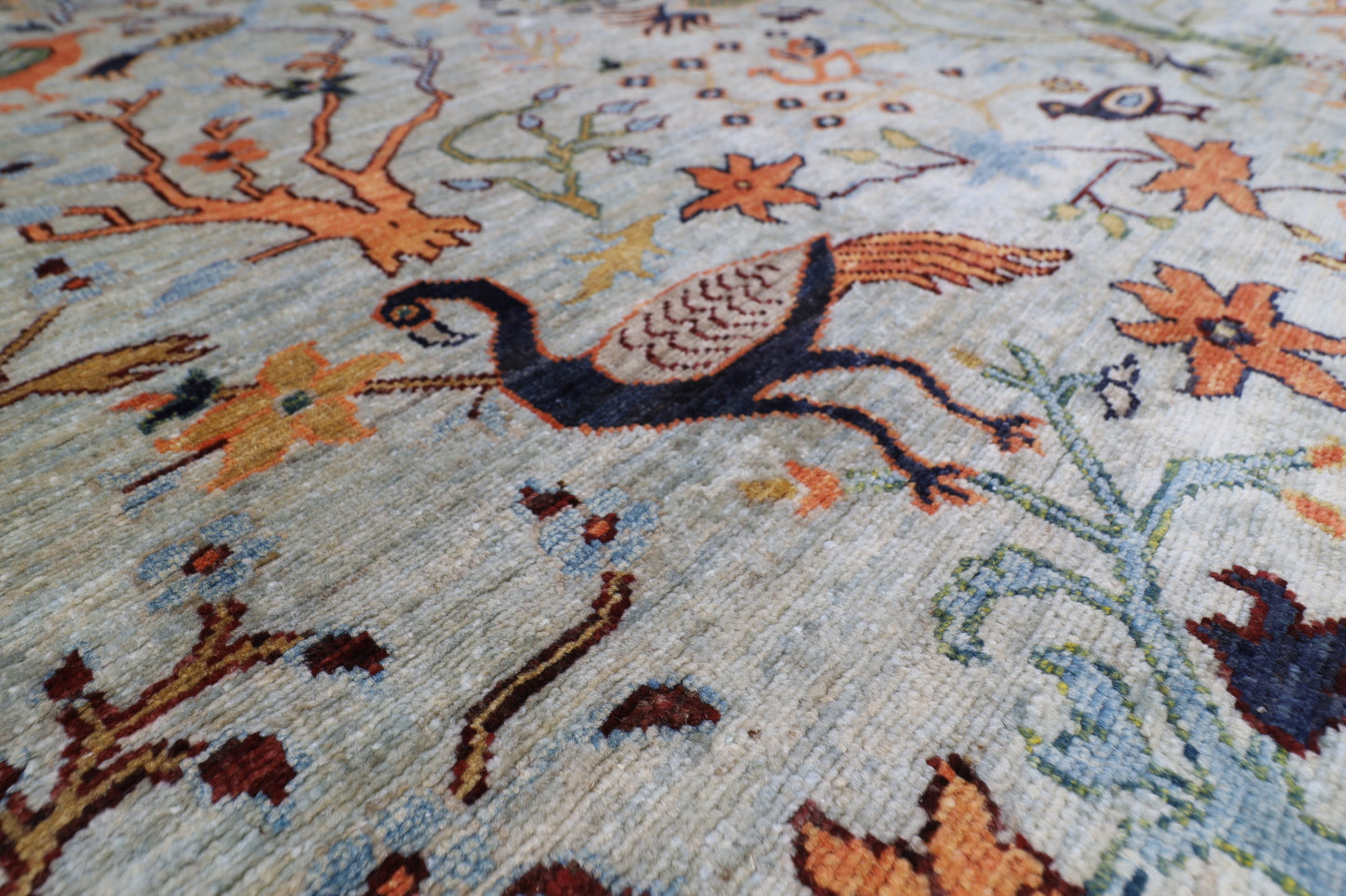 246 x 286 cm | Oriental Birds Gray Area Rug Afghan Hand Knotted Veg Dye Wool carpet