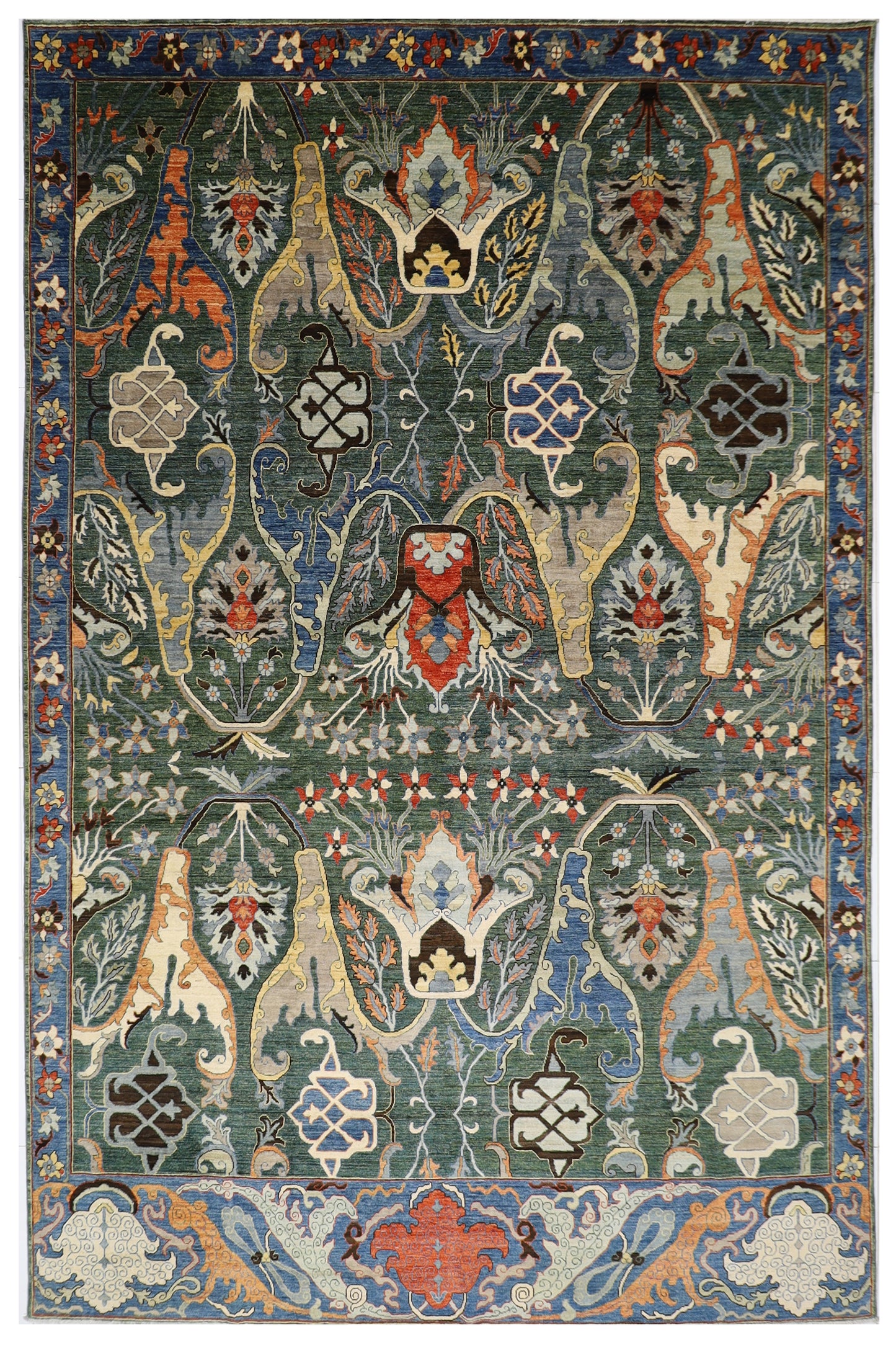 298 x 416 cm | Kawros Green Afghan Tribal Hand Knotted Veg Dye Wool carpet