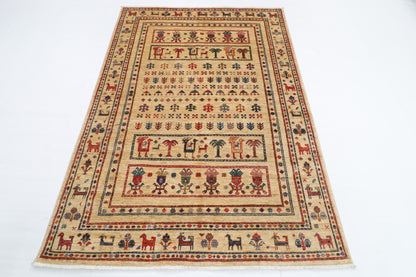 149 x 210 cm | Tribal Beige Design Hand Knotted Veg Dye Wool Afghan Carpet