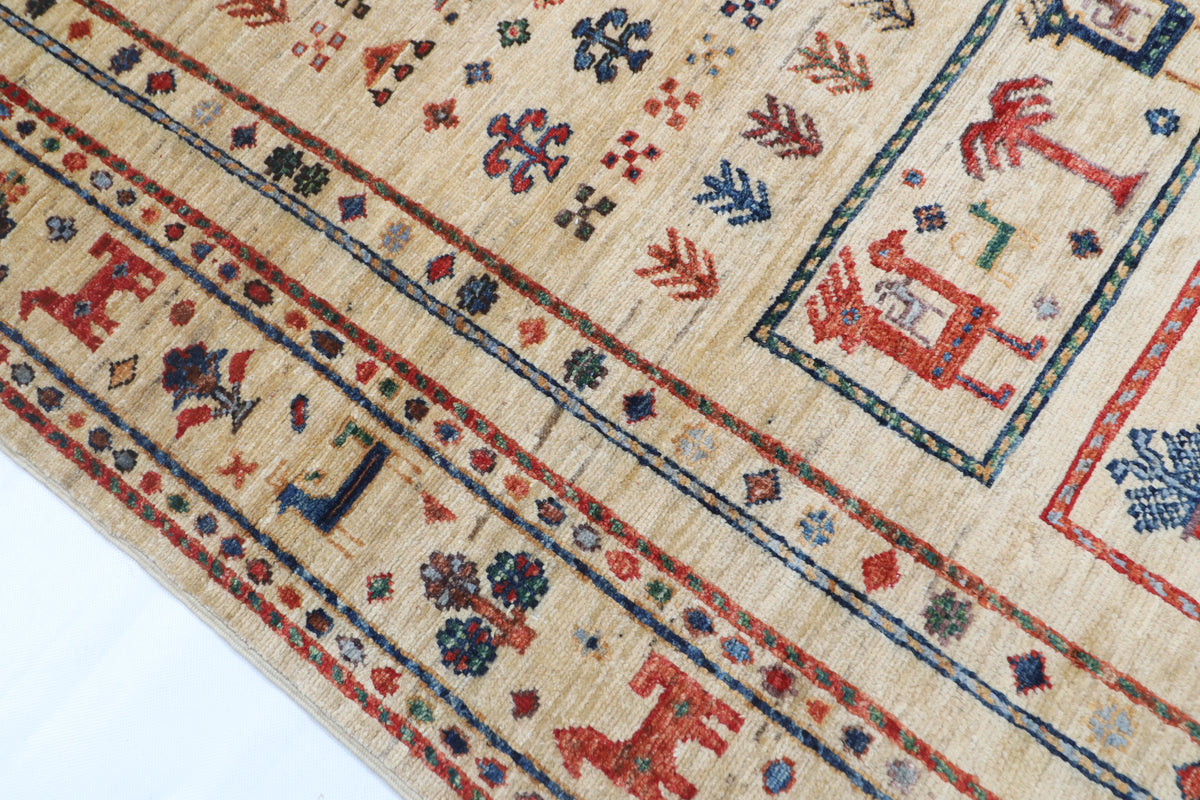 149 x 210 cm | Tribal Beige Design Hand Knotted Veg Dye Wool Afghan Carpet