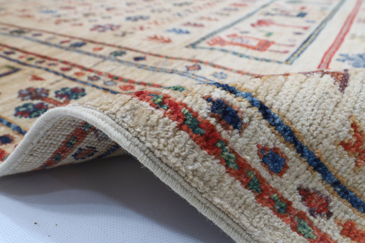 149 x 210 cm | Tribal Beige Design Hand Knotted Veg Dye Wool Afghan Carpet
