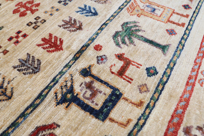 149 x 210 cm | Tribal Beige Design Hand Knotted Veg Dye Wool Afghan Carpet