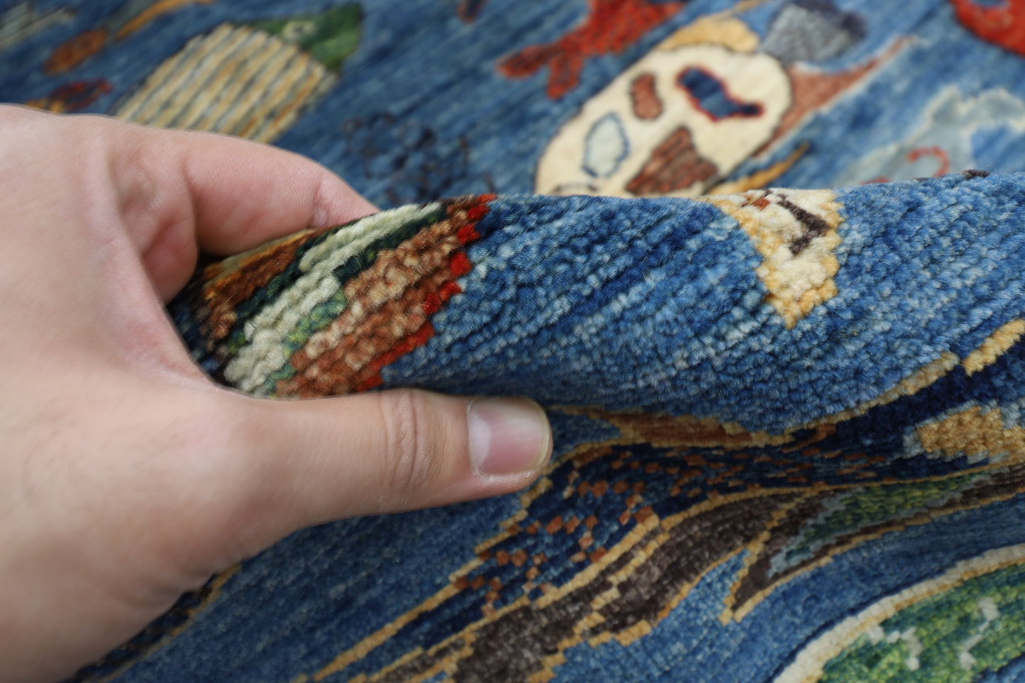 203 x 292 cm | Oriental Fish Blue Area Rug Afghan Hand Knotted Veg Dye Wool carpet