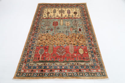 150 x 206 cm | Tree of life Design Hand Knotted Veg Dye Wool Afghan Carpet
