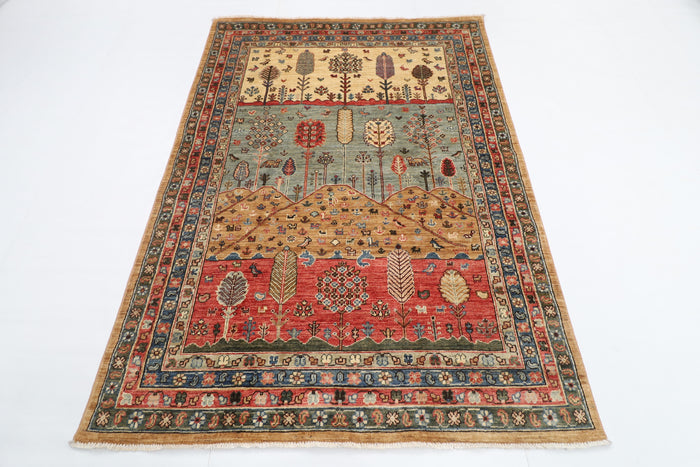 150 x 206 cm | Tree of life Design Hand Knotted Veg Dye Wool Afghan Carpet