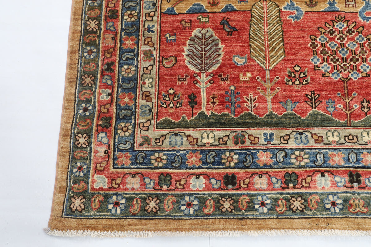 150 x 206 cm | Tree of life Design Hand Knotted Veg Dye Wool Afghan Carpet