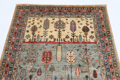 150 x 206 cm | Tree of life Design Hand Knotted Veg Dye Wool Afghan Carpet