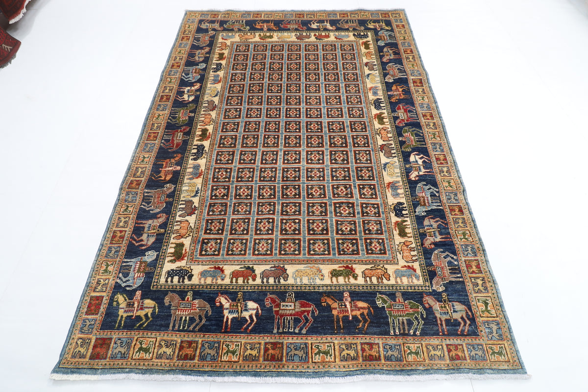 166 x 240 cm | Animal Blue Design Hand Knotted Veg Dye Wool Afghan Carpet