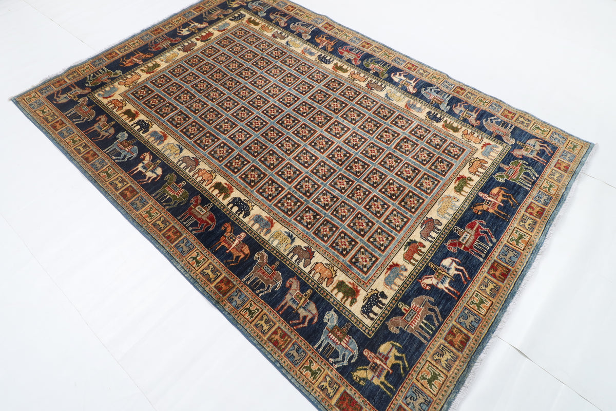166 x 240 cm | Animal Blue Design Hand Knotted Veg Dye Wool Afghan Carpet