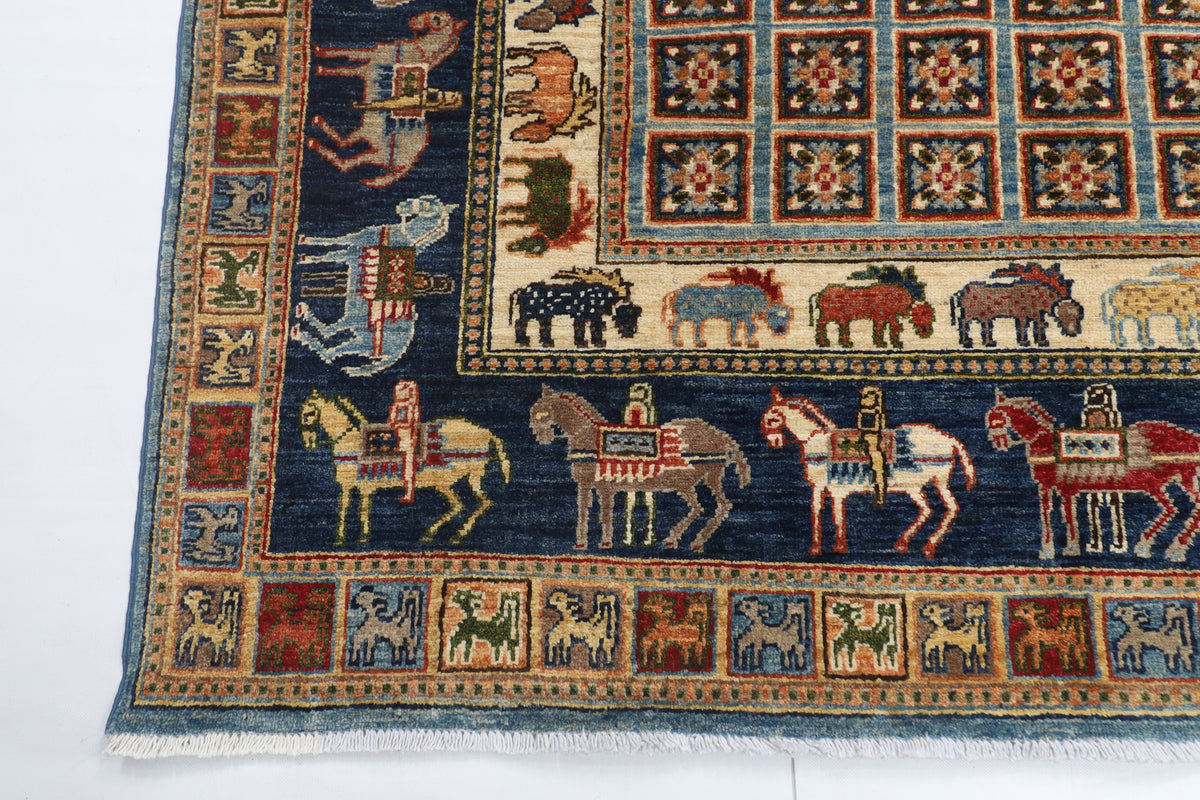 166 x 240 cm | Animal Blue Design Hand Knotted Veg Dye Wool Afghan Carpet