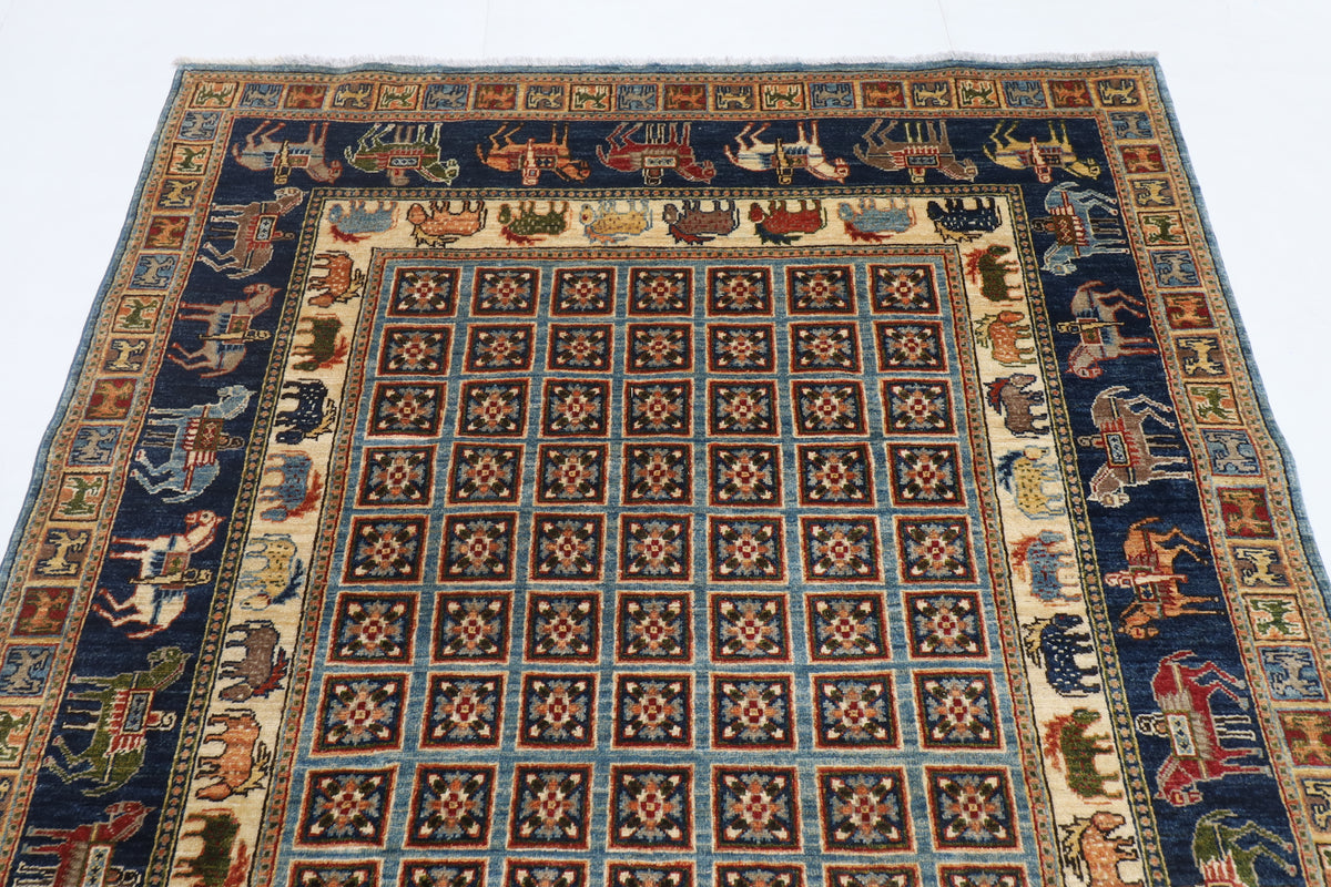 166 x 240 cm | Animal Blue Design Hand Knotted Veg Dye Wool Afghan Carpet