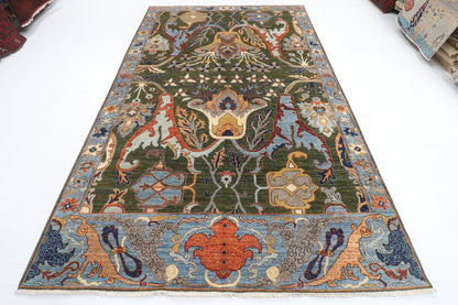 201 x 317 cm | Kawros Green Design Hand Knotted Veg Dye Wool Afghan Carpet