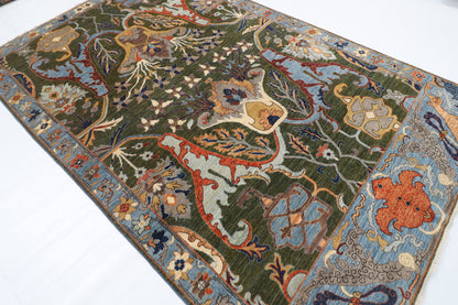 201 x 317 cm | Kawros Green Design Hand Knotted Veg Dye Wool Afghan Carpet