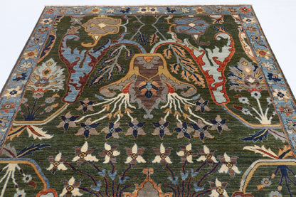201 x 317 cm | Kawros Green Design Hand Knotted Veg Dye Wool Afghan Carpet