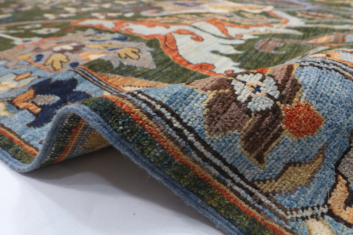 201 x 317 cm | Kawros Green Design Hand Knotted Veg Dye Wool Afghan Carpet