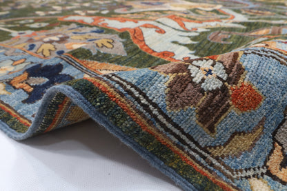 201 x 317 cm | Kawros Green Design Hand Knotted Veg Dye Wool Afghan Carpet