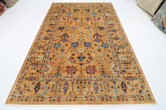 204 x 300 cm | Oriental Gold Floral Area Rug Afghan Hand Knotted Veg Dye Wool carpet