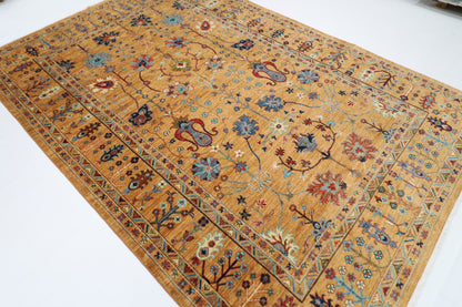 204 x 300 cm | Oriental Gold Floral Area Rug Afghan Hand Knotted Veg Dye Wool carpet