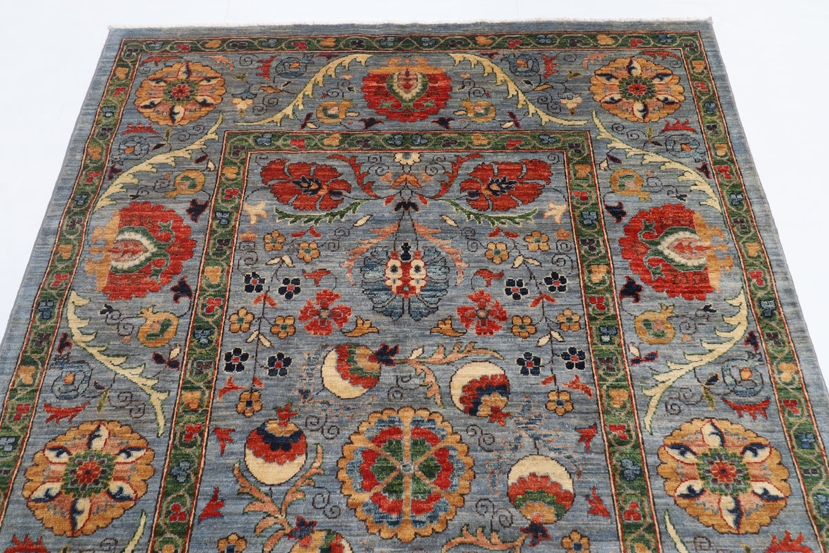 164 x 238 cm | Suzani Design Hand Knotted Veg Dye Wool Afghan Carpet