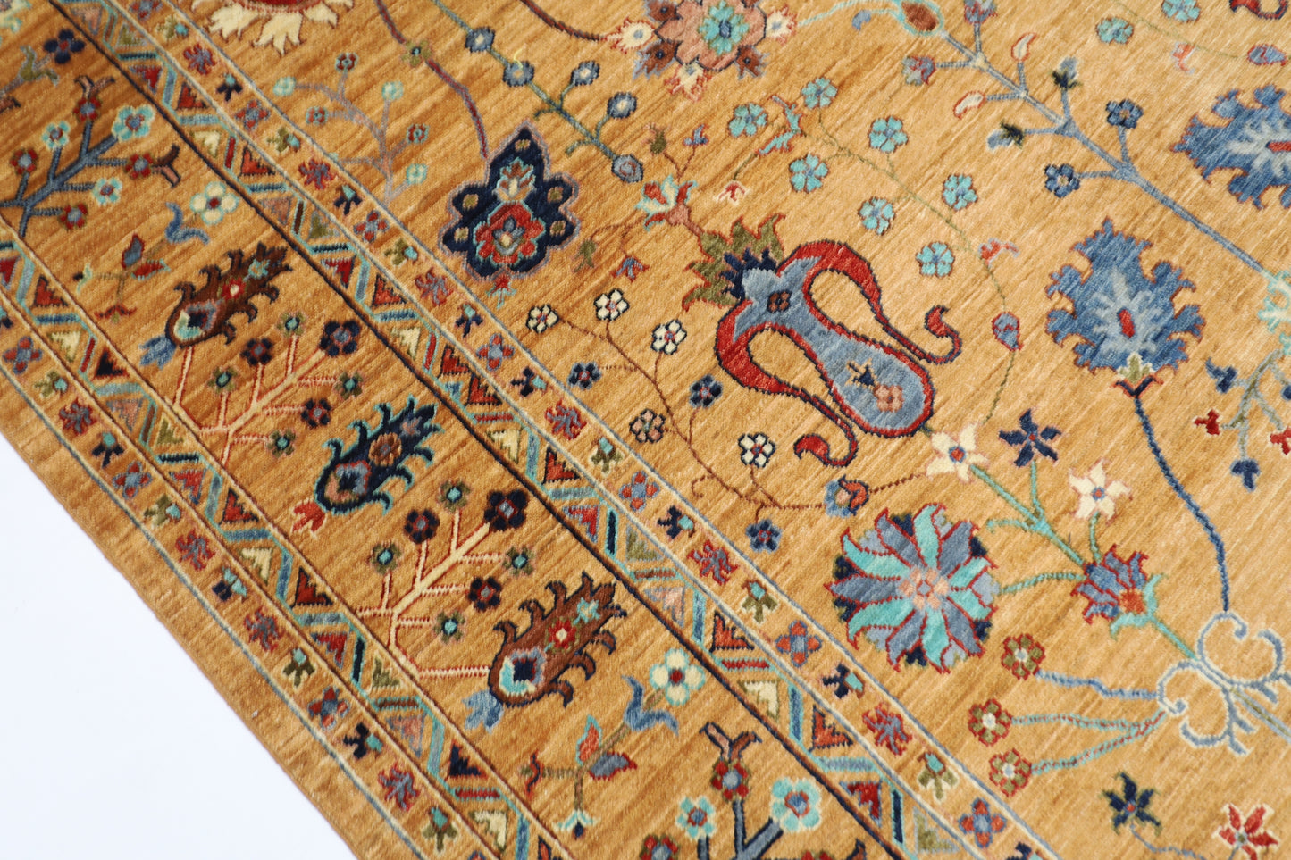 204 x 300 cm | Oriental Gold Floral Area Rug Afghan Hand Knotted Veg Dye Wool carpet