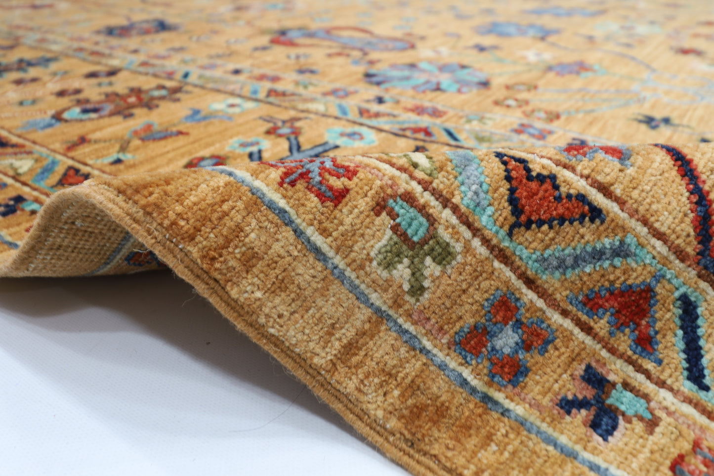 204 x 300 cm | Oriental Gold Floral Area Rug Afghan Hand Knotted Veg Dye Wool carpet