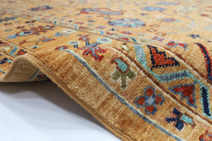 204 x 300 cm | Oriental Gold Floral Area Rug Afghan Hand Knotted Veg Dye Wool carpet