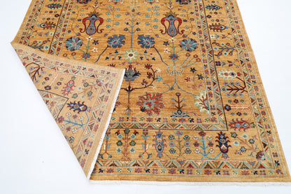 204 x 300 cm | Oriental Gold Floral Area Rug Afghan Hand Knotted Veg Dye Wool carpet