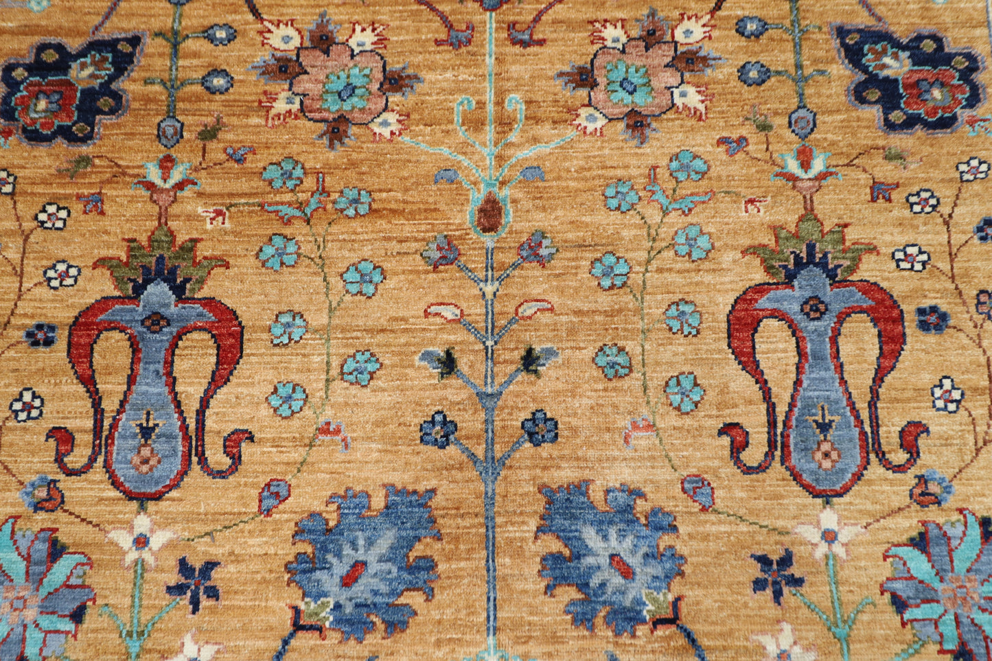 204 x 300 cm | Oriental Gold Floral Area Rug Afghan Hand Knotted Veg Dye Wool carpet