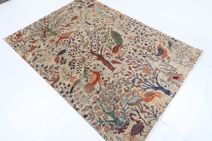 147 x 201 cm | Birds Design Hand Knotted Veg Dye Wool Afghan Carpet