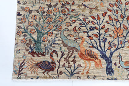 147 x 201 cm | Birds Design Hand Knotted Veg Dye Wool Afghan Carpet