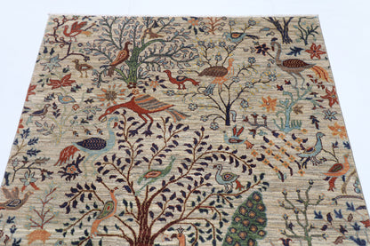 147 x 201 cm | Birds Design Hand Knotted Veg Dye Wool Afghan Carpet
